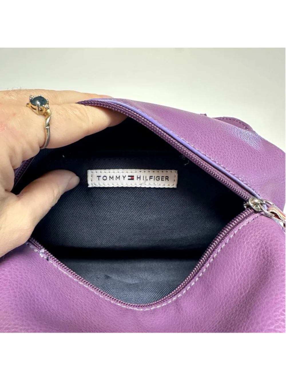 Vintage Y2K Tommy Hilfiger Purple Small Handbag Satchel Rainbow Stripe